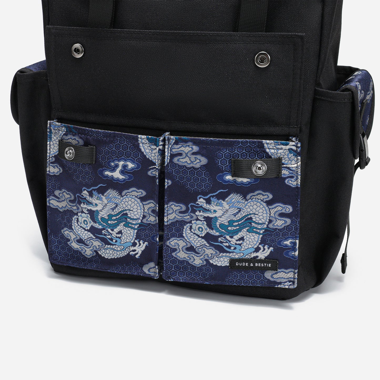 Dude & Bestie Predatir Backpack with Nishijin'ori in Ganryu Dragon Pattern compartment