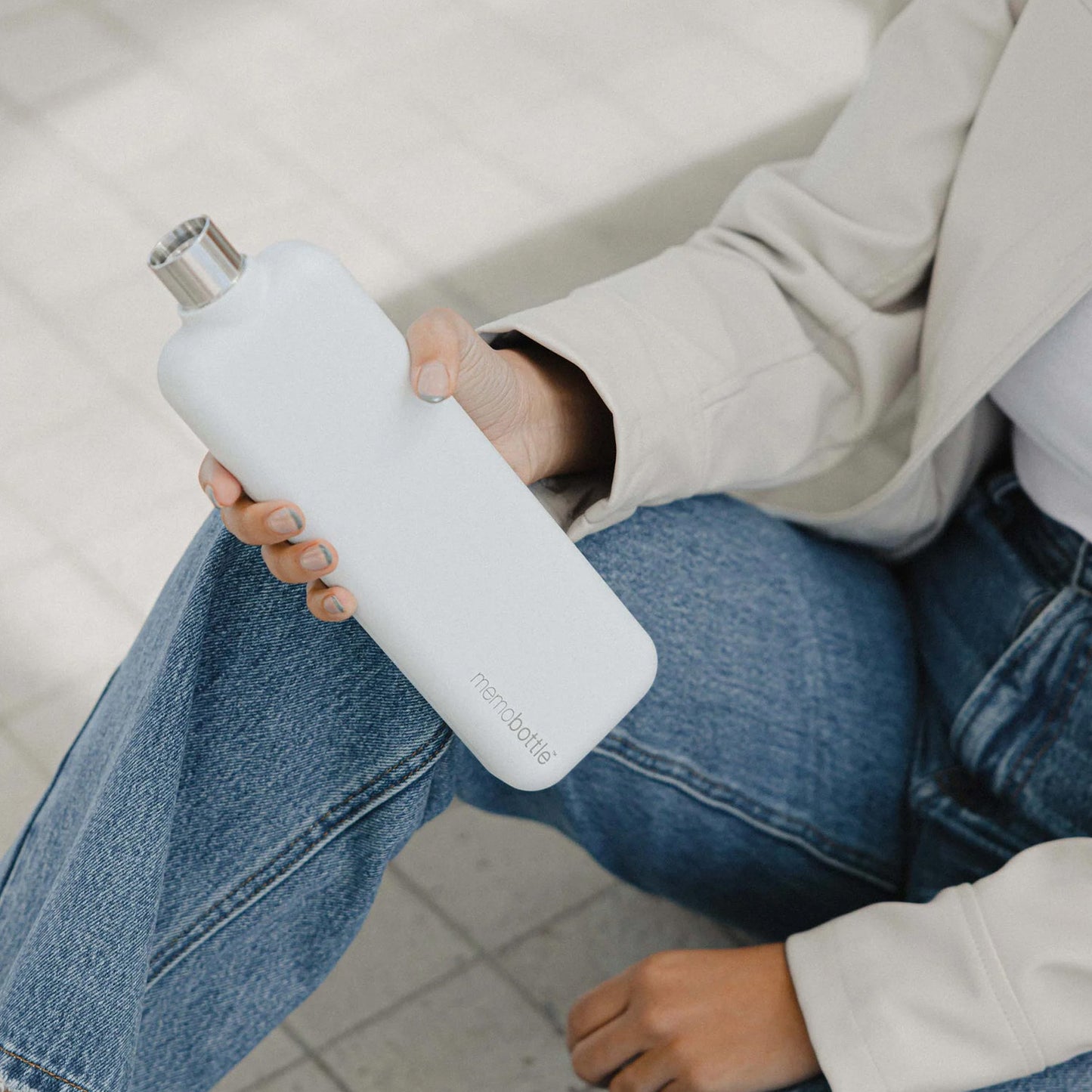 Slim memobottle (Stainless Steel) - White