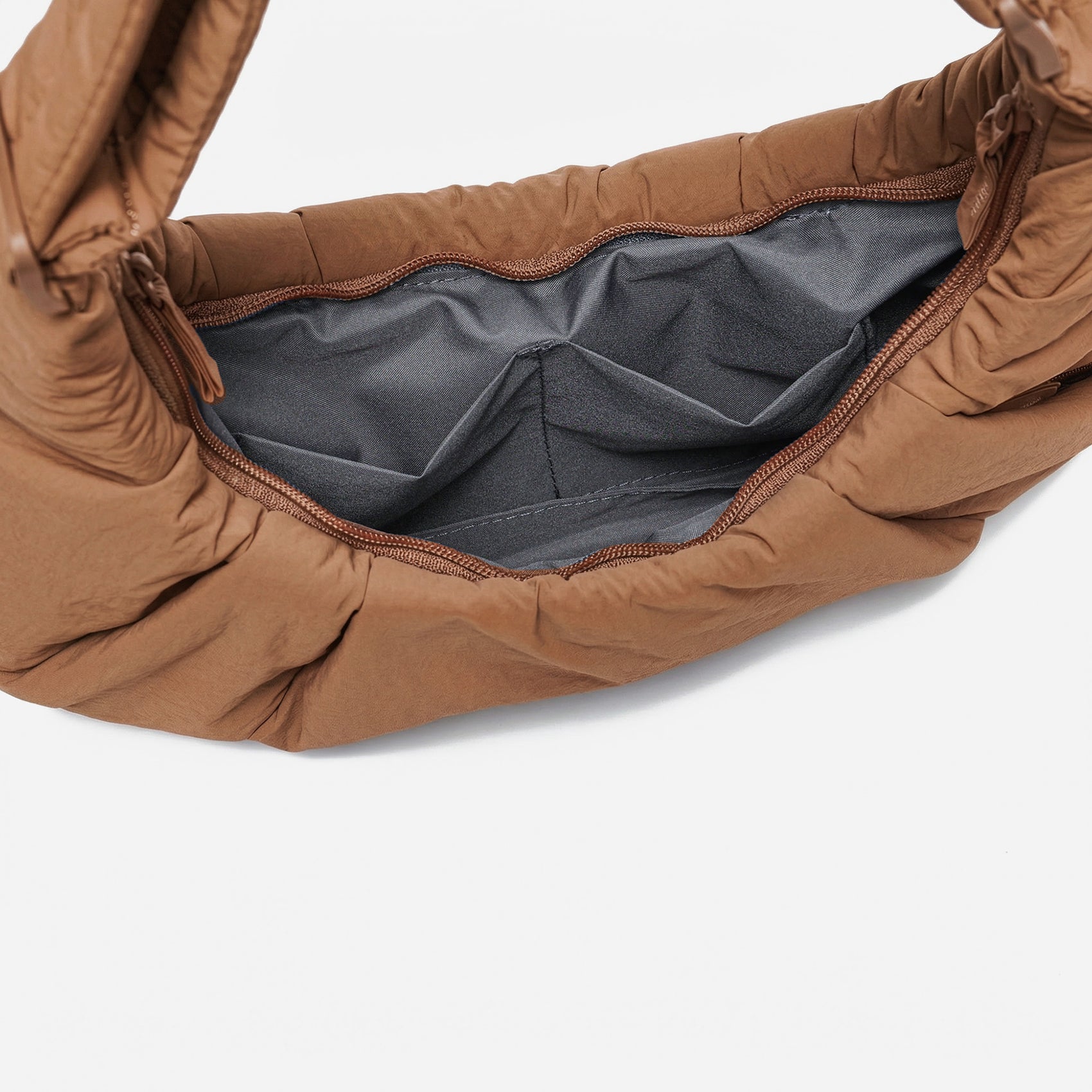 Dude & Bestie Puff Croissant Bag in Mocha Brown, retro earth-tone autumn style bag