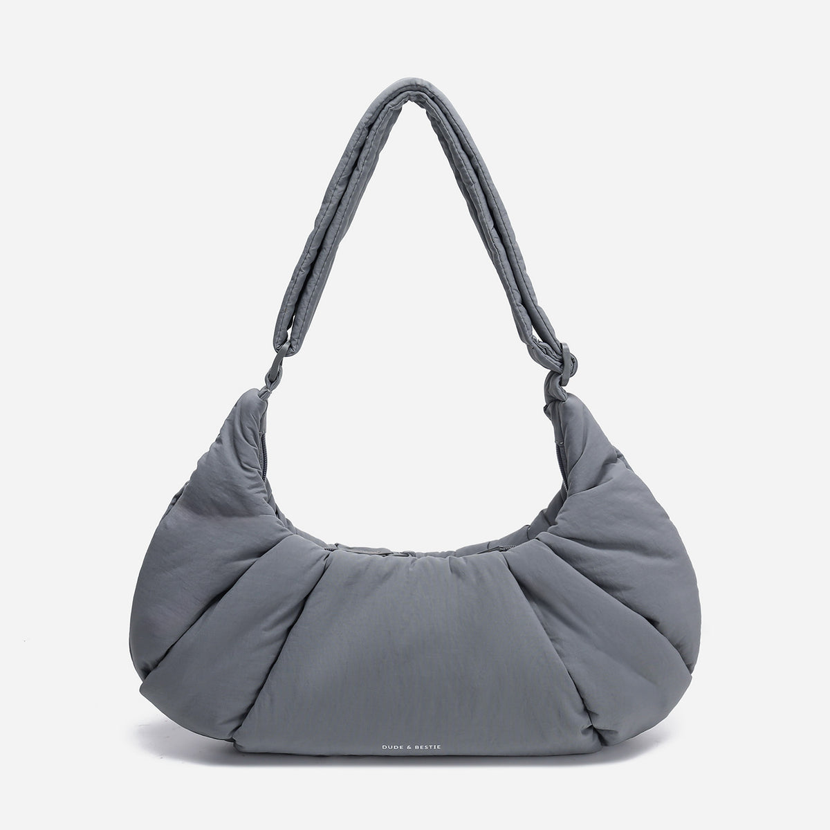 Dude & Bestie puffer-style Croissant Shoulder Bag in Cold Gray