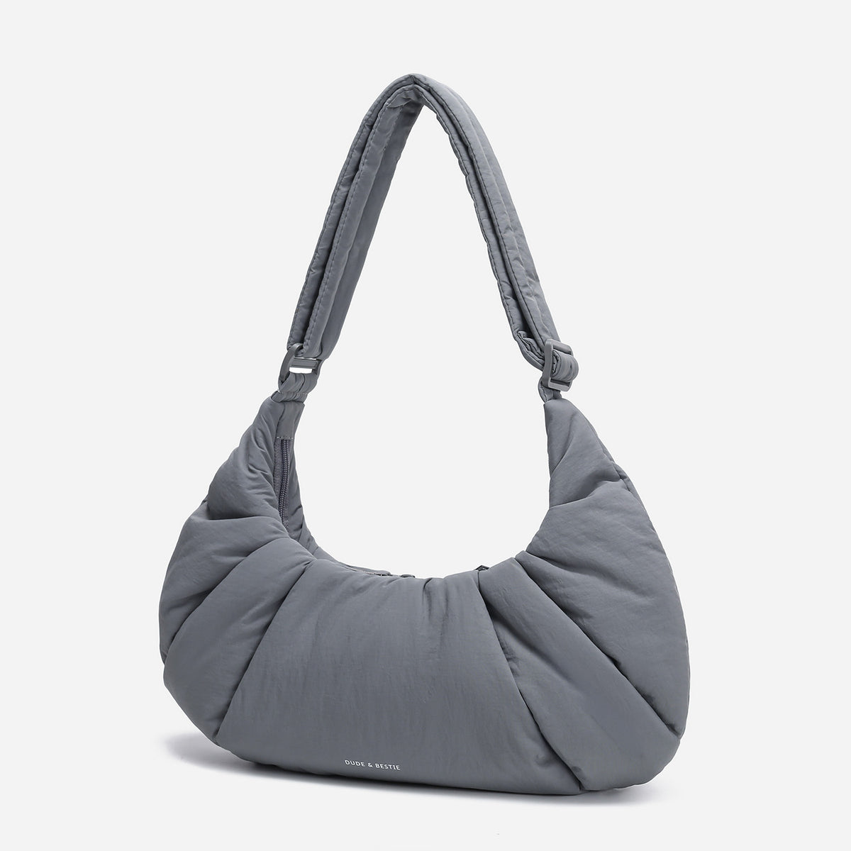 Dude & Bestie puffer-style Croissant Shoulder Bag in Cold Gray