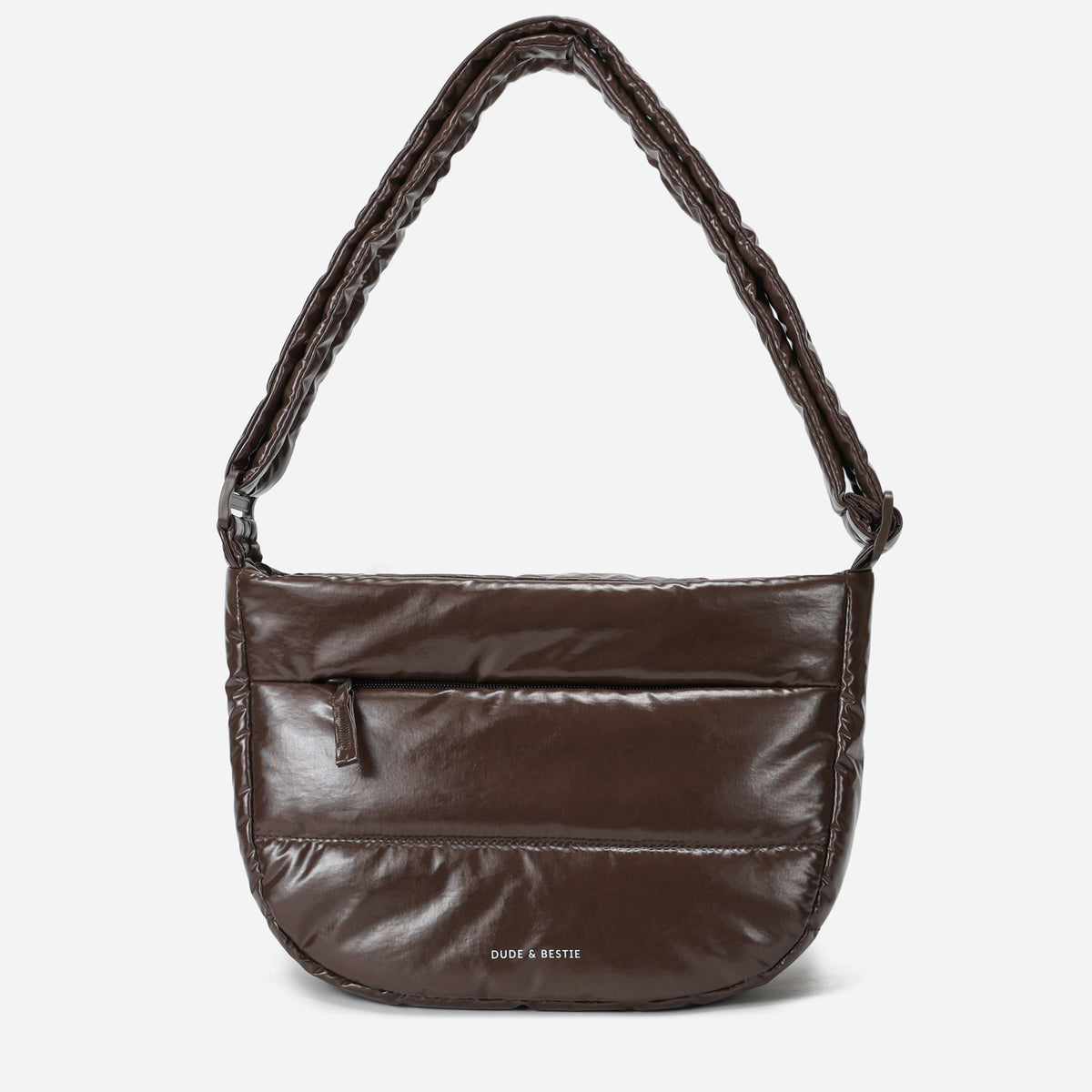 Dude & Bestie Puff Crossbody Bag Polish Series in Glossy Brown Color