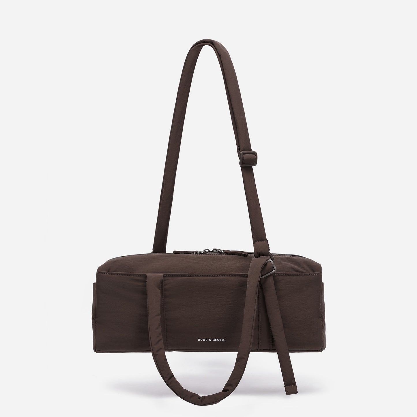 Dude & Bestie Puff Roll Baguette Bag in Choco Brown Color