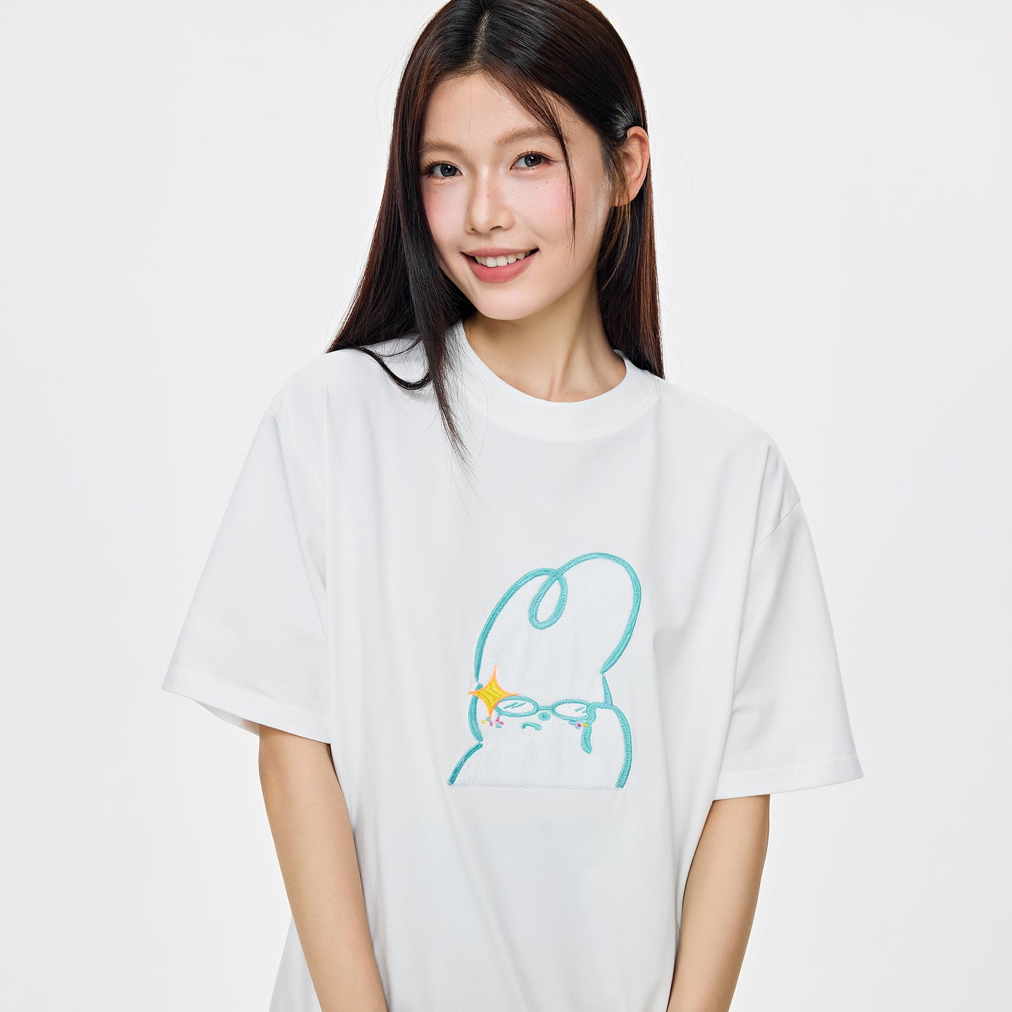 Dude & Bestie x Shuku Gotcha Embroidery  T-Shirt White Color